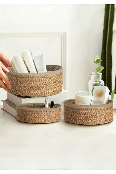 HOMİNG Homing Jute Rope Beige Bordered Basket Set of 3