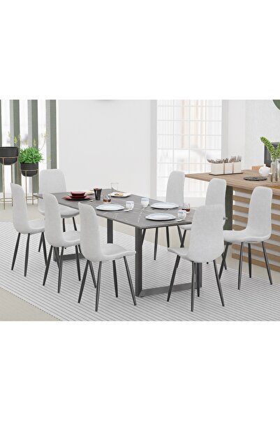 Mahmayi 136 BLK Wooden Dining Table Loop-Leg, 8-Seater for Kitchen-240cm, Black Pietra Grigia Finish
