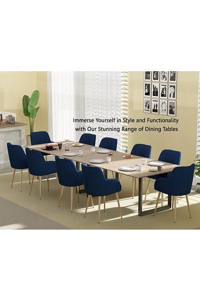 Mahmayi 136 BLK Wooden Dining Table Loop-Leg, 10-Seater for Kitchen-360cm, Tobacco Halifax Oak