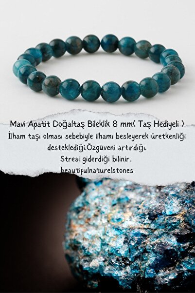 beautifulnaturelstones Mavi Apatit Doğaltaş Bileklik 8 Mm ( Ham Taş Hediyeli ) ( Ifade Etme Becerisini Artırdığı )