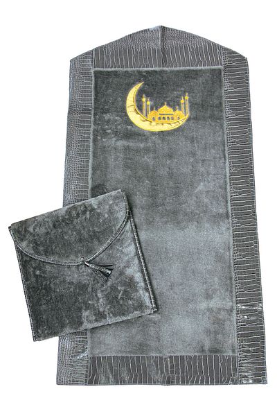 ihvanonline Luxury Bag Non-Slip Plush Prayer Rug Gray