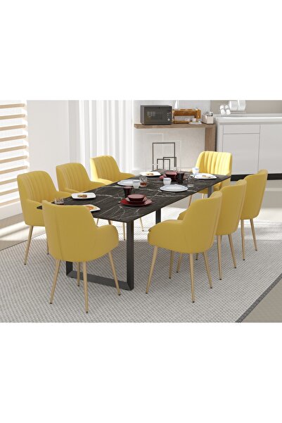 Mahmayi 136 BLK Wooden Dining Table Loop-Leg, 8-Seater for Kitchen-240cm, Black Pietra Grigia Finish