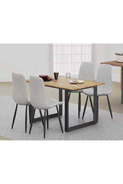 Mahmayi 136 BLK Wooden Dining Table Loop-Leg, 4-Seater-120cm, Cognac Brown Sherman Oak Finish