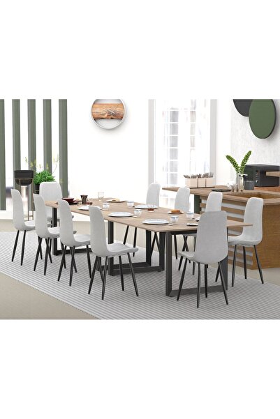 Mahmayi 136 BLK Wooden Dining Table Loop-Leg, 10-Seater for Kitchen-360cm, Tobacco Halifax Oak