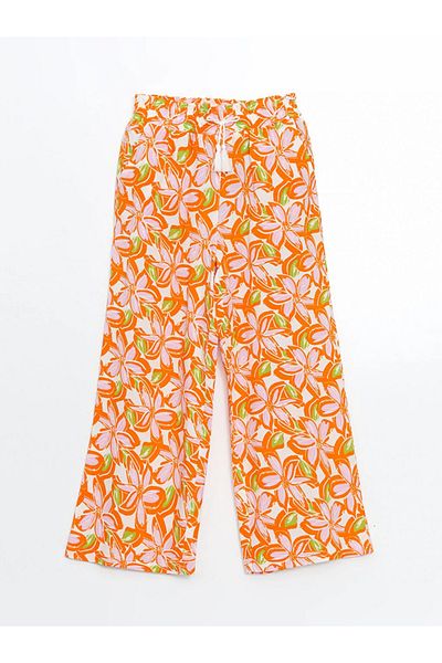 LC Waikiki Lcw Kids Orange Elastic Waist Floral Girls' Pants