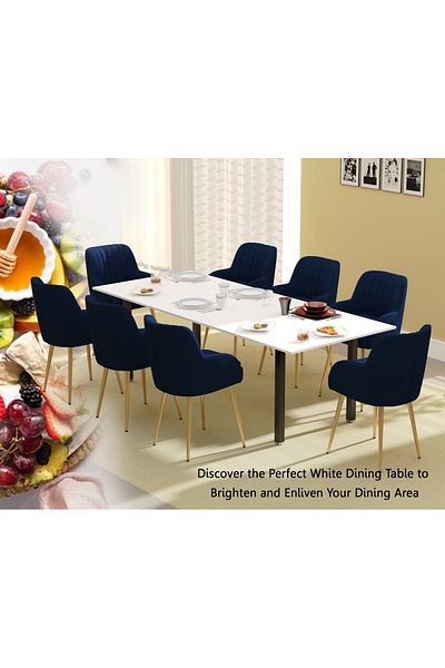 Mahmayi 72 BLK Wooden Dining Table U-Leg, 8-Seater for Kitchen-240cm, Premium White