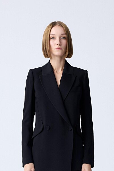 rue Padded Double Breasted Collar Black Jacket