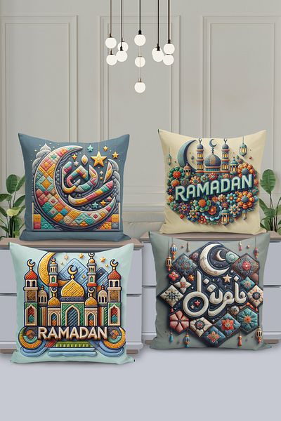 Filamente Ramadan Special Patterned 4-Piece Throw Pillow Cover Set - Double-Sided Digital Printed