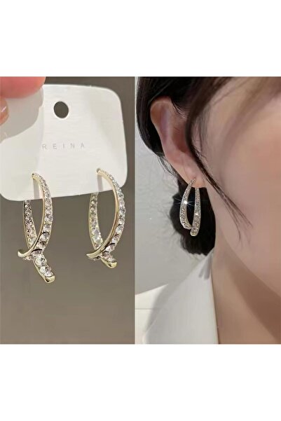 Pelin Aksesuar Gold Taşlı Hayalet Küpe