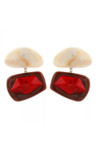 Pelin Aksesuar Red Cream Brown Extra Large Earrings