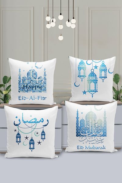 Filamente Ramadan Special Patterned 4-Piece Throw Pillow Cover Set - Double-Sided Digital Printed