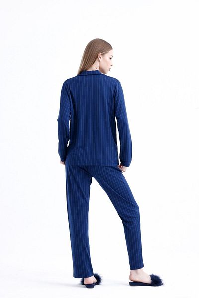 Espuar 775 Classic Striped Combed Women's Shirt Pajama Set