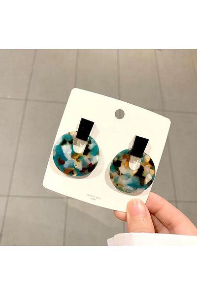 Pelin Aksesuar Green Brown Variegated Colorful Bone Earrings