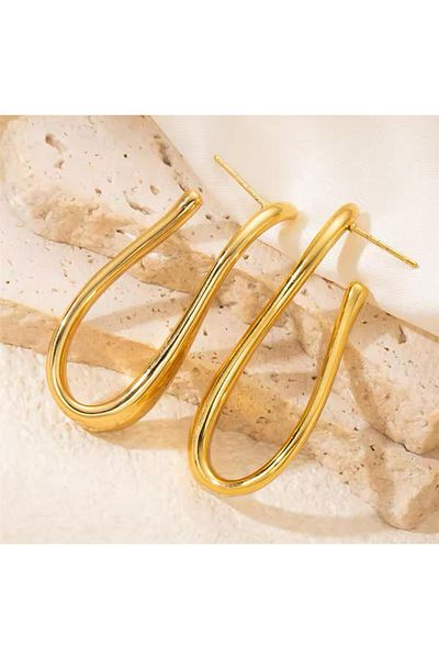 Pelin Aksesuar Gold Steel Curved Hoop Earrings