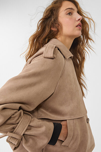 Stradivarius Suni süet kısa trençkot