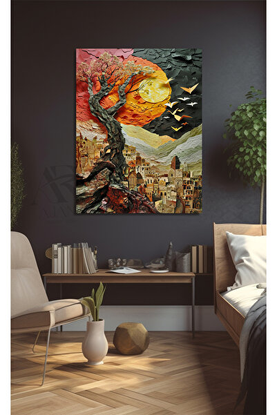 AR AJANS KANVAS TABLO Grad ostavljen u senci, mistična Sa deznom dekorativna ...