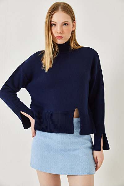 Bianco Lucci Women's Turtleneck Front Slit Knitwear Sweater 20246859