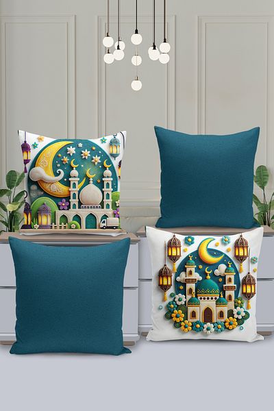 Filamente Ramadan Special Patterned 4-Piece Throw Pillow Cover Set - Double-Sided Digital Printed