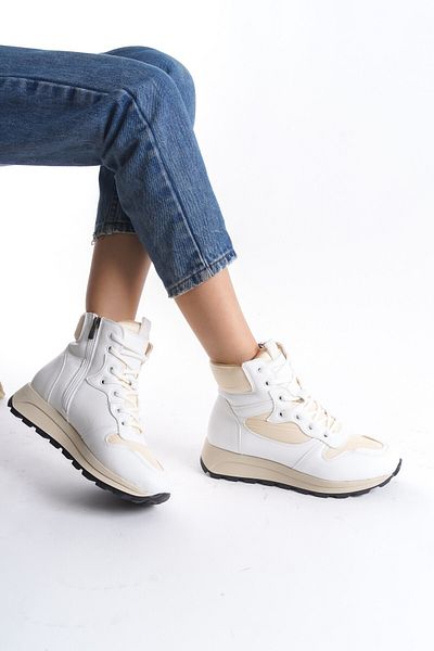 Modabuymus Misref White Cream Αθλητικά Παπούτσια Καθημερινά ελαφριά μποτάκια με φερμουάρ