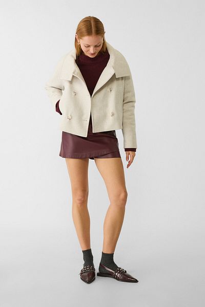 Stradivarius Short double-breasted high neck jacket