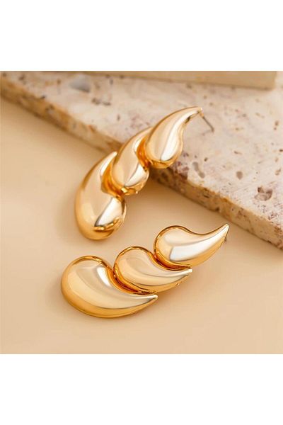 Pelin Aksesuar Gold Steel Triple Drop Earrings