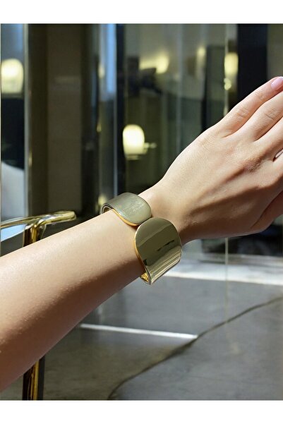 ŞAKOO Altın Kaplama Geniş Çelik Kelepçe Bileklik