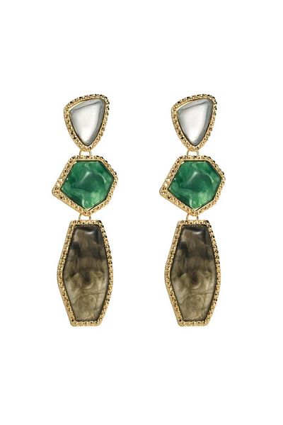 Pelin Aksesuar Green Coffee Stone Long Earrings