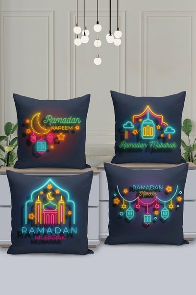 Filamente Ramadan Special Patterned 4-Piece Throw Pillow Cover Set - Double-Sided Digital Printed
