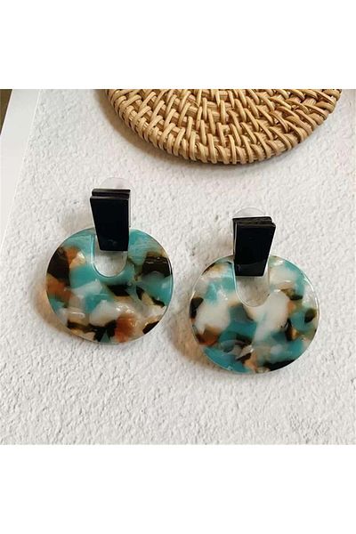 Pelin Aksesuar Green Brown Variegated Colorful Bone Earrings