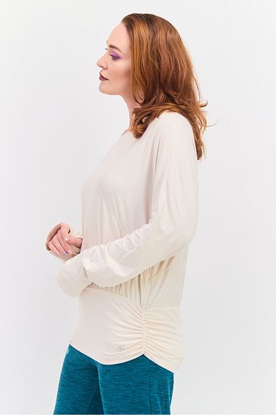 Tahari Sports Women Sportswear Fit Plain Long Sleeve Outdoor Top, Off White