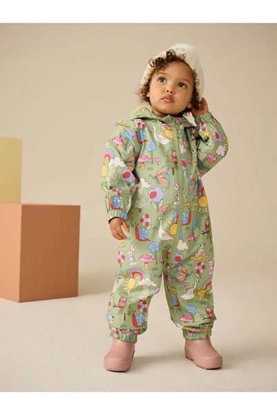 Next Baby 100% Organic Cotton Waterproof Character Printed Green Snow Jumpsuit Alye25118