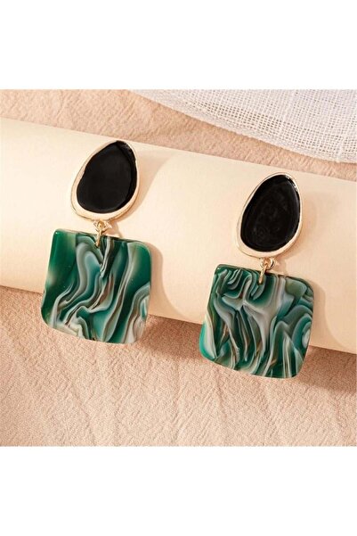 Pelin Aksesuar Yeşil Siyah Sedef Desenli Küpe