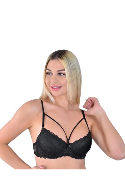 Missvera Μαύρο Χρώμα Δαντέλα Κοίλο Σουτιέν με κορδόνι