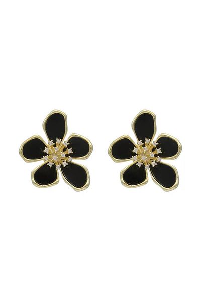 Pelin Aksesuar Black Stone Flower Earrings