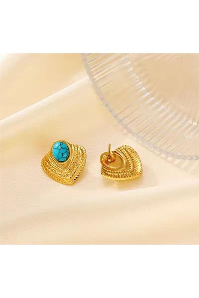 Pelin Aksesuar Turquoise Stone Steel Vintage Earrings