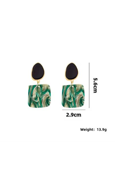 Pelin Aksesuar Yeşil Siyah Sedef Desenli Küpe