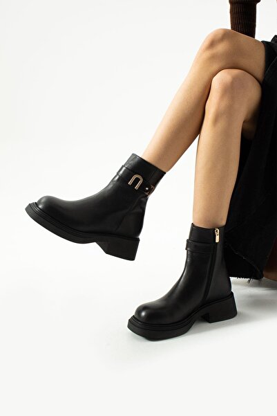 FOLLİNİ Μαύρα γυναικεία μποτάκια από γνήσιο δέρμα