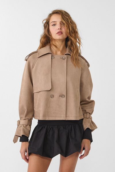 Stradivarius Short faux suede trench coat