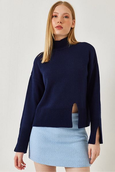 Bianco Lucci Women's Turtleneck Front Slit Knitwear Sweater 20246859