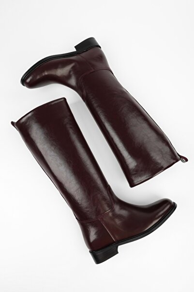 Shoeberry Women's Lace Burgundy Skin Riding Boots