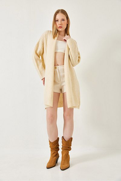 Bianco Lucci Women's Wide Cut Ribbed Knitwear Cardigan