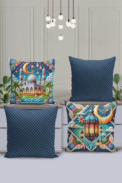 Filamente Ramadan Special Patterned 4-Piece Throw Pillow Cover Set - Double-Sided Digital Printed