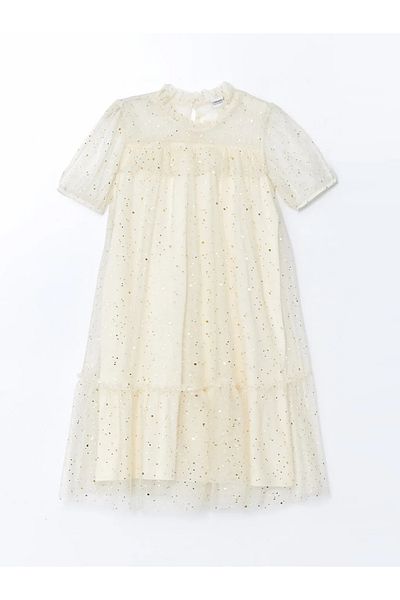 LC Waikiki Φόρεμα για κορίτσια LCW Kids Ecru Crew Neck Sparkling