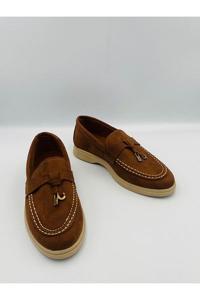 Ömer Ediz Shoes Loafer de damă din piele intoarsa ELL cu detalii despre accesorii