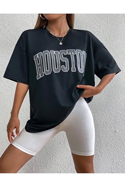 donamod إنتاج خاص هيوستن مطبوعة طاقم طوق 100٪ قطن المرأة المتضخم تي شيرت