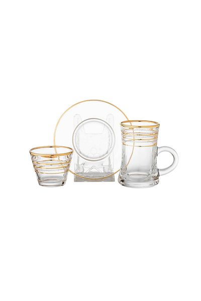 Dania Saudi Glass Tea and Coffee Set 36 Pieces with Gold Decor