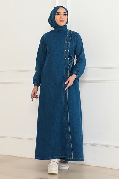 Modamihram Light Blue Jeans Ferace - Button and Side Tie 19361