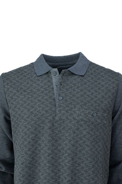 Oppland Men's Winter Sweater Cotton Buttoned Polo Collar Pocket Long Sleeve Classic Patterned Relaxed Fit