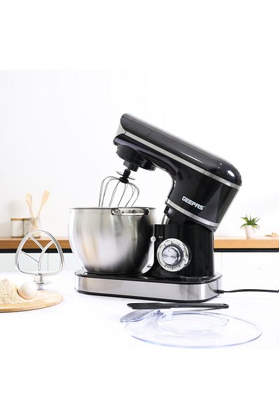 Geepas Stand Mixer with Stainless Steel Mixing Bowl, 6 Speed with Pulse, Whisk Beaters Dough Hook