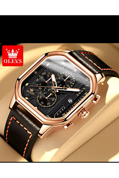 OLEVS QUARTZ DİZEL DERİ MODEL ÇELİK SU GEÇİRMEZ DERİ  ŞIK KORDON